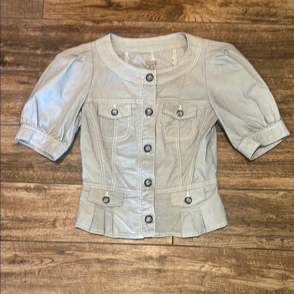 Halogen Black and White Striped Button-Up Cropped Jacket/Top Size XS